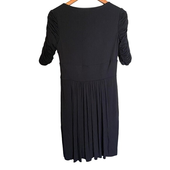 Nue by Shani Dress Size 6 Black Ruched 3/4 Sleeves Buttons Pleating Crossover - Picture 3 of 10
